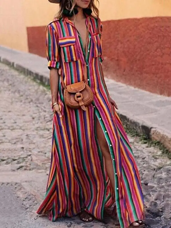 Sleeves Long Shirt Maxi Dress