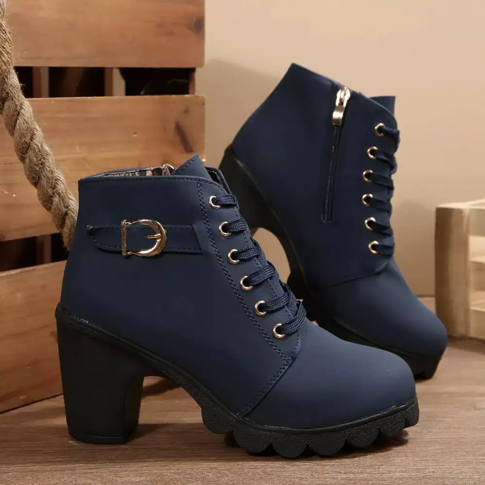 Essential Lace Up Block Heels Boots