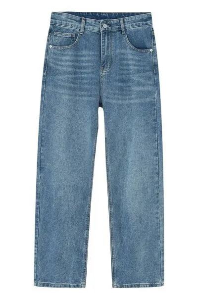 Washed Stretch Slim Straight Jeans