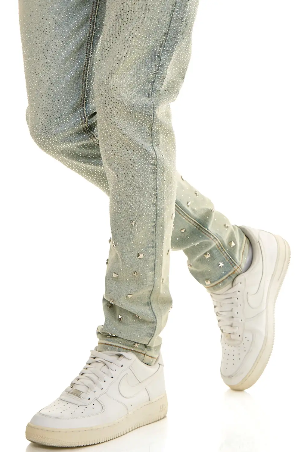 Men's Streetwear Embellished Skinny Zip Detail Jeans