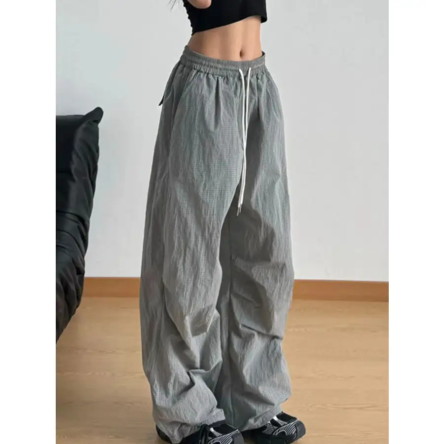 Relaxed Wide Leg Drawstring Casual Pants