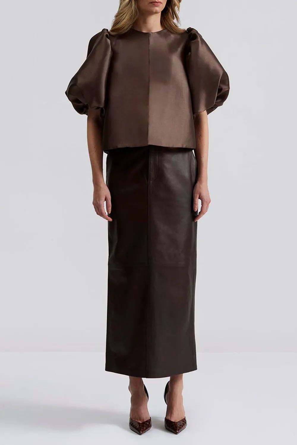 Puff Sleeve Scarf Neck Blouse