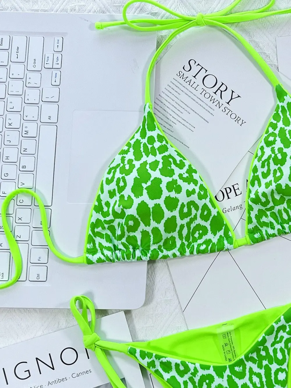 Leopard Print Halter Neck Tie Bikini Swim Set