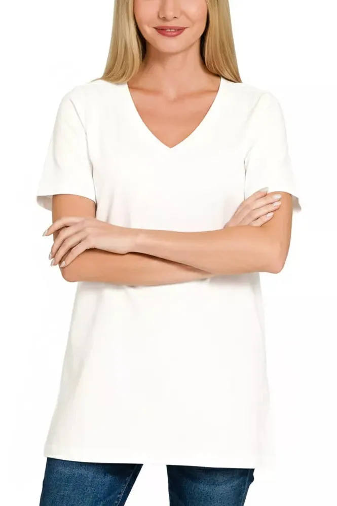Casual V-Neck Short-Sleeve Cotton T-Shirt