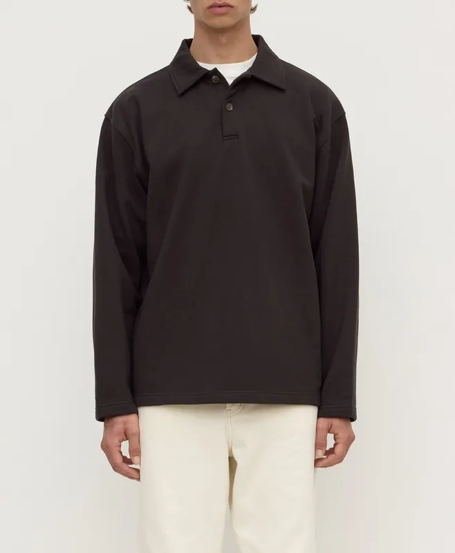 Washed Black Heavyweight Fleece Polo Sweatshirt