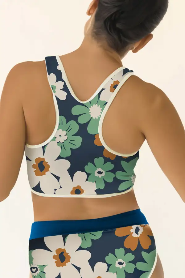 Flower Zip Up Racerback Bikini Set