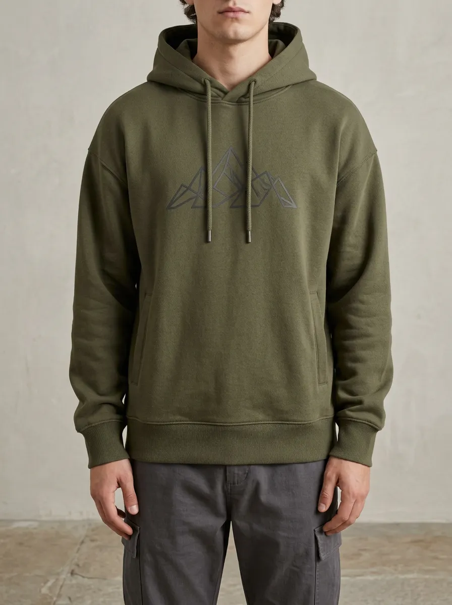 Men's Outdoor Adventure Geometric Mountain Printed Hoodie