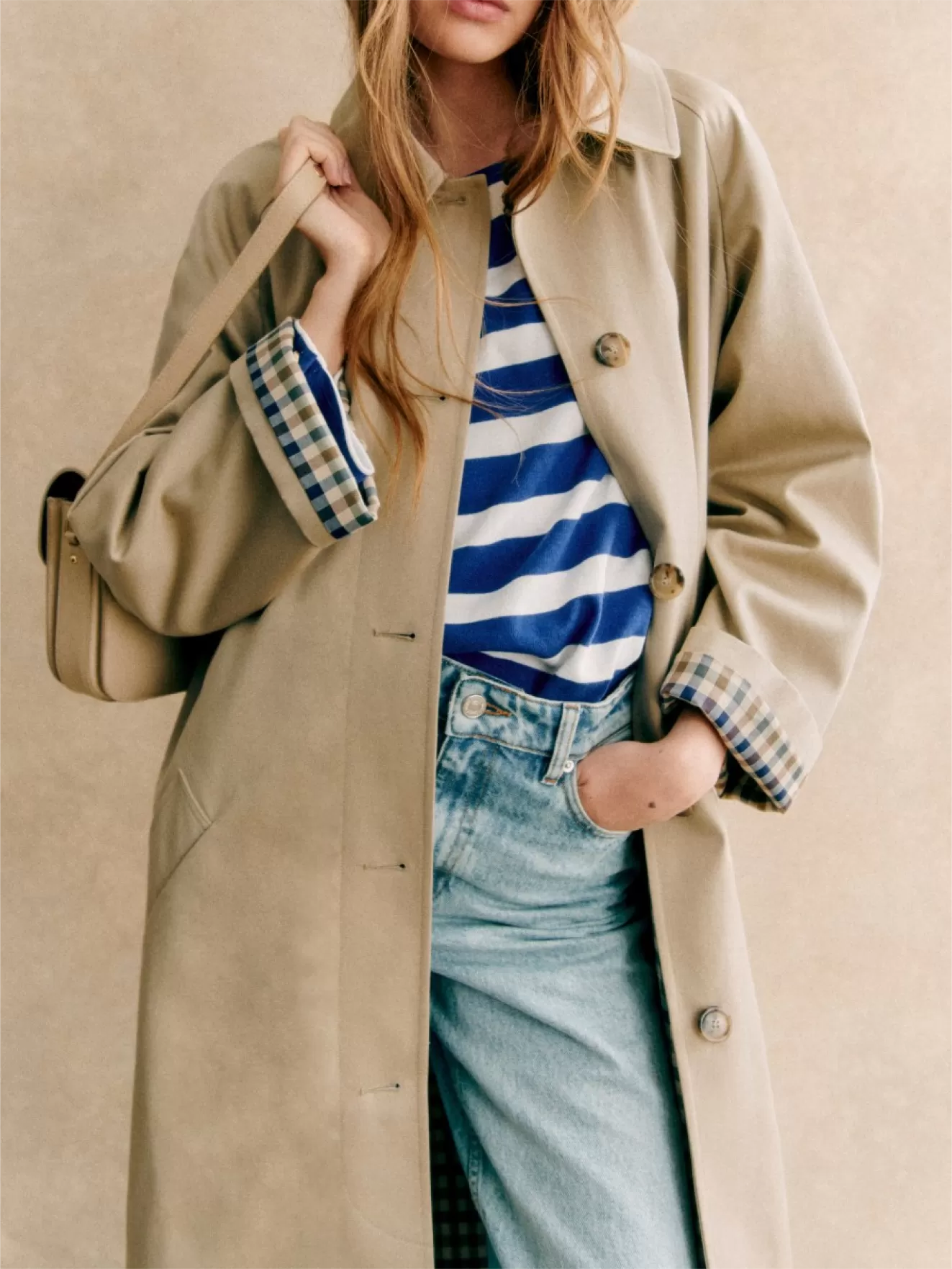 Khaki Trench Coat with Buttons