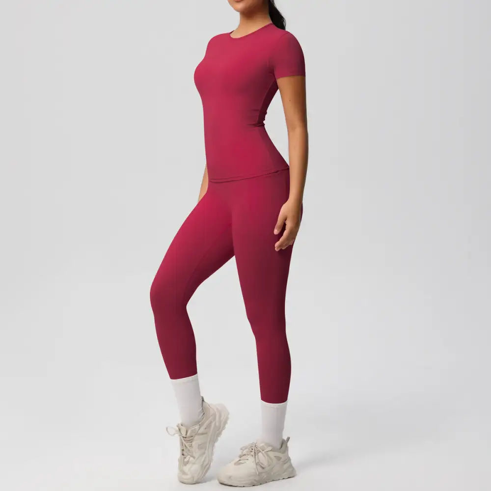 Short-Sleeve High-Waist Top, Leggings and Shorts Active Set
