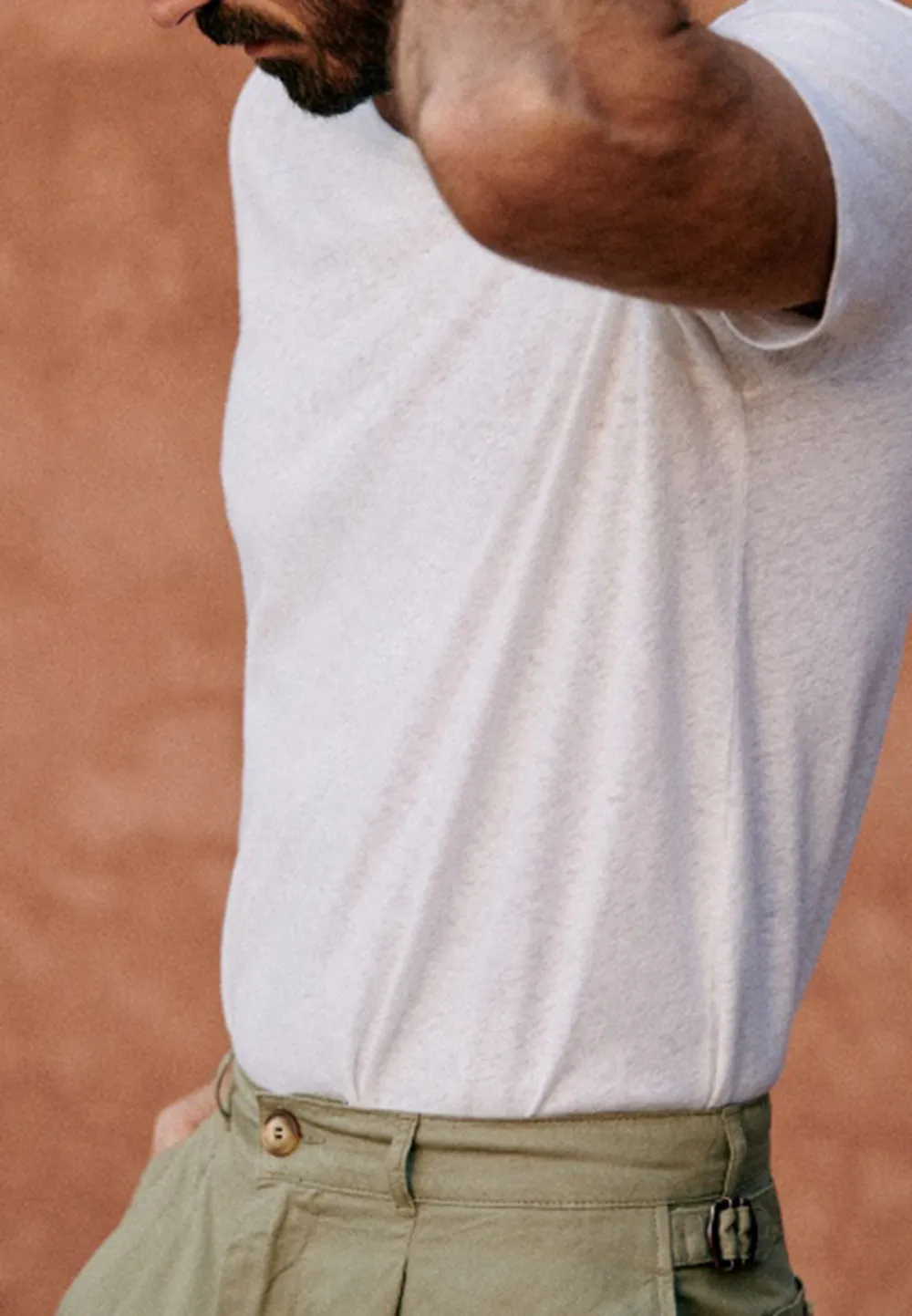 Cream Solid Cotton Crew Neck T-Shirt