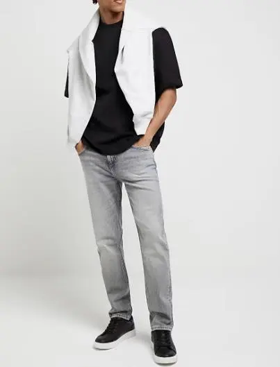 Grayish White Slim-Fit Cotton Long Jeans