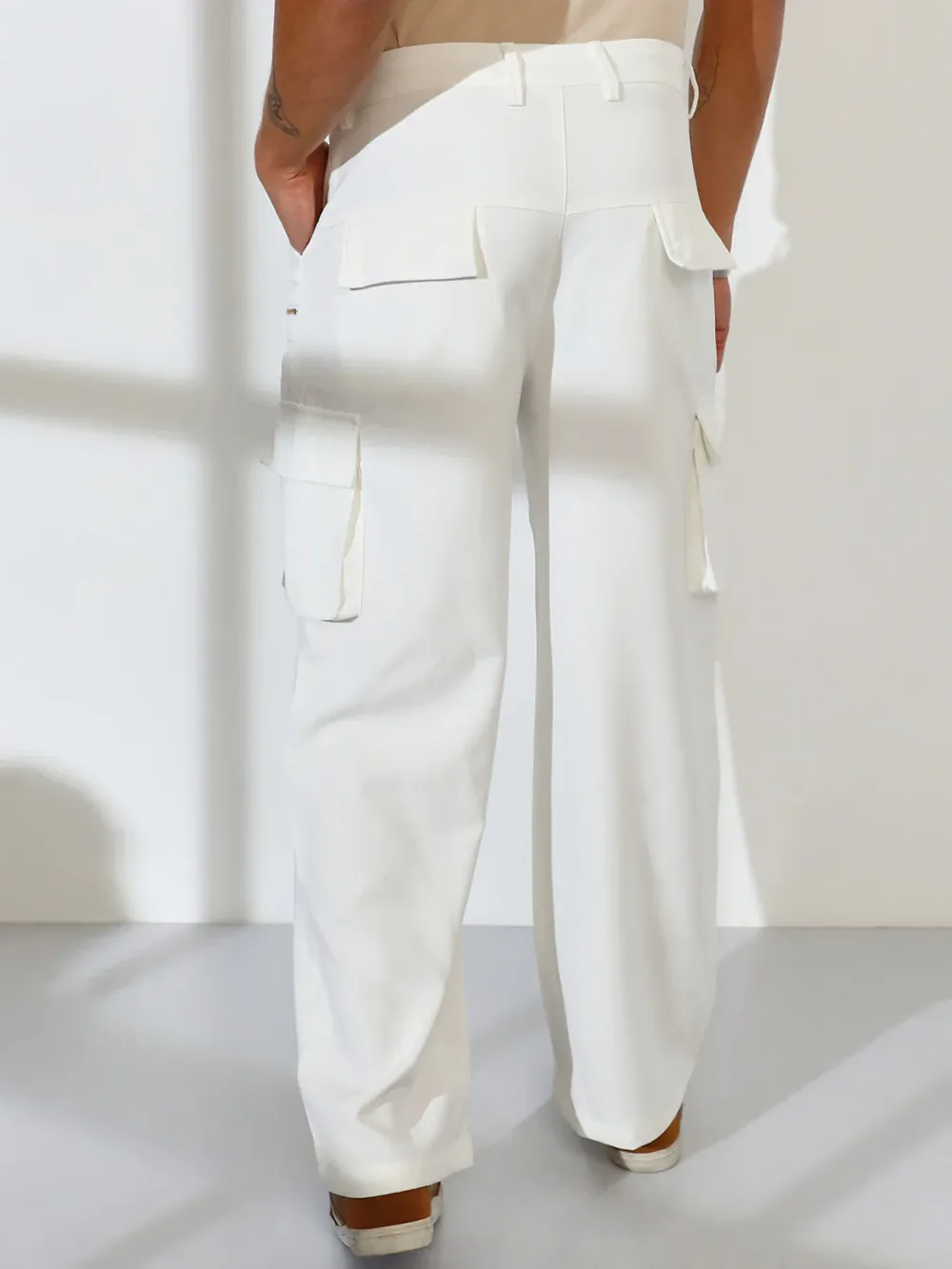 White Mid-Rise Straight-Fit Utility Trousers
