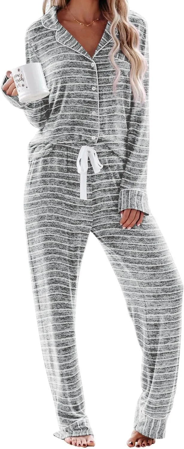 Women's Pajama Sets Long Sleeve Button Down Sleepwear Nightwear Soft Pjs Lounge Sets