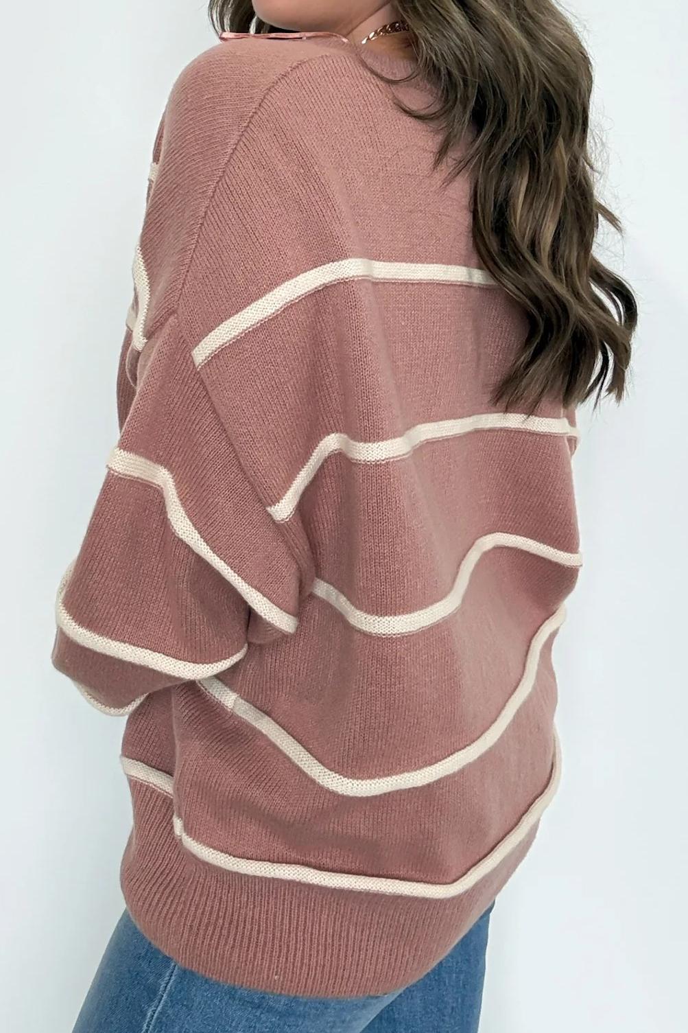Striped Pink Button Sweater