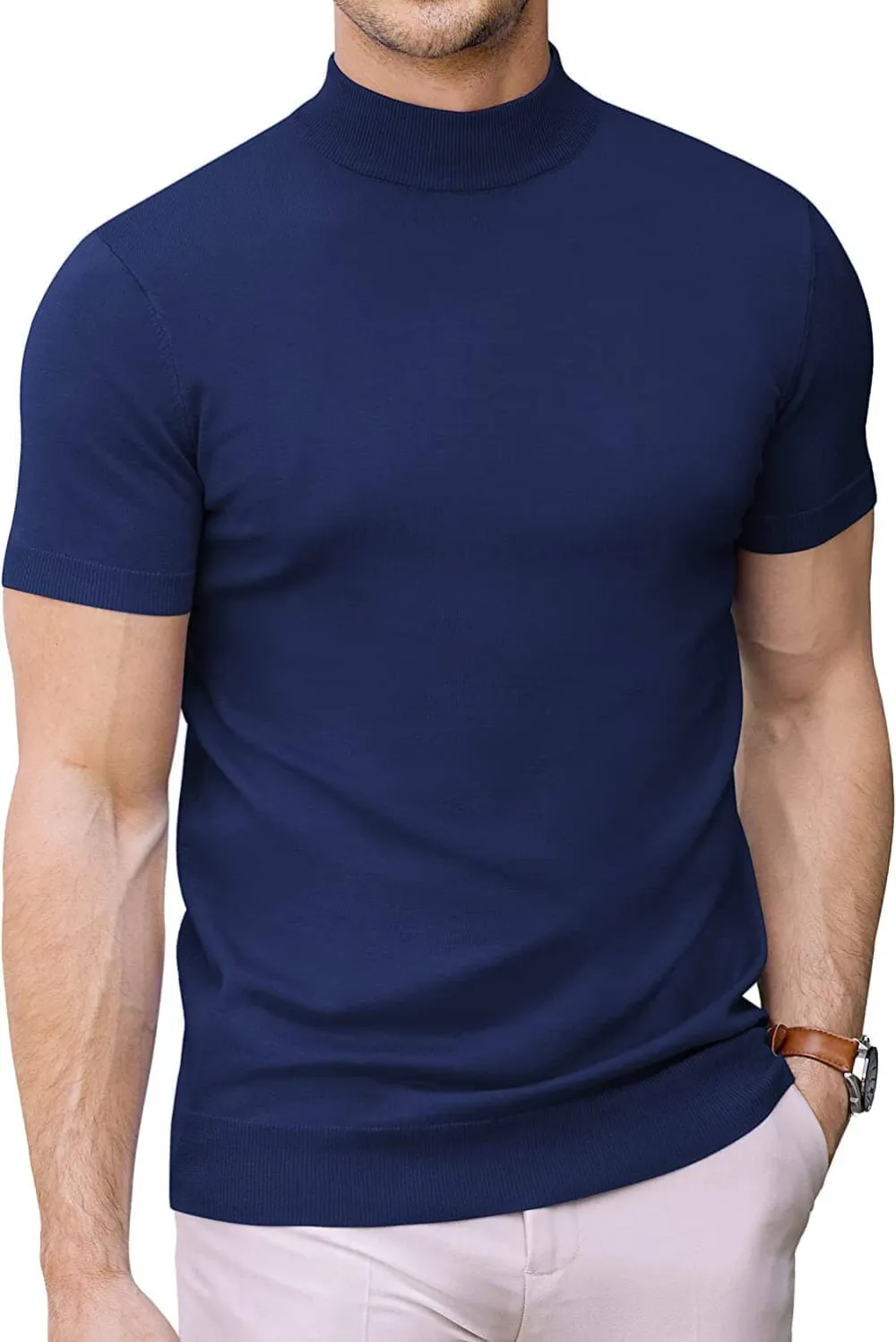 Turtleneck Basic Slim Fit Knitted Short Sleeve Shirt Sweater
