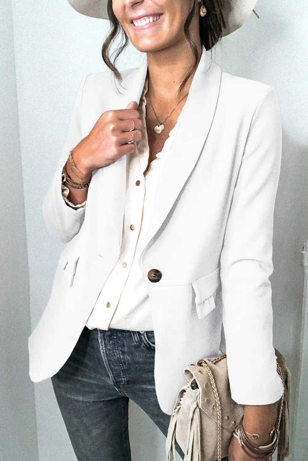 Lapel-Collar Button-Pocket Blazer