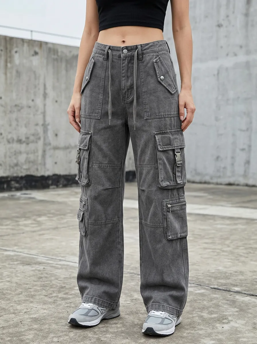 Outdoor-Inspired Multi Pocket Washed Finish Utility Look Women's Multi Pocket Cargo Pants