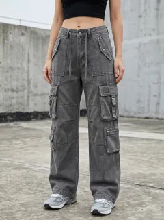 Outdoor-Inspired Multi Pocket Washed Finish Utility Look Women's Multi Pocket Cargo Pants