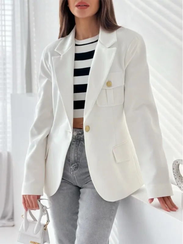 Double-Breasted Lapel-Collar Plaid Blazer