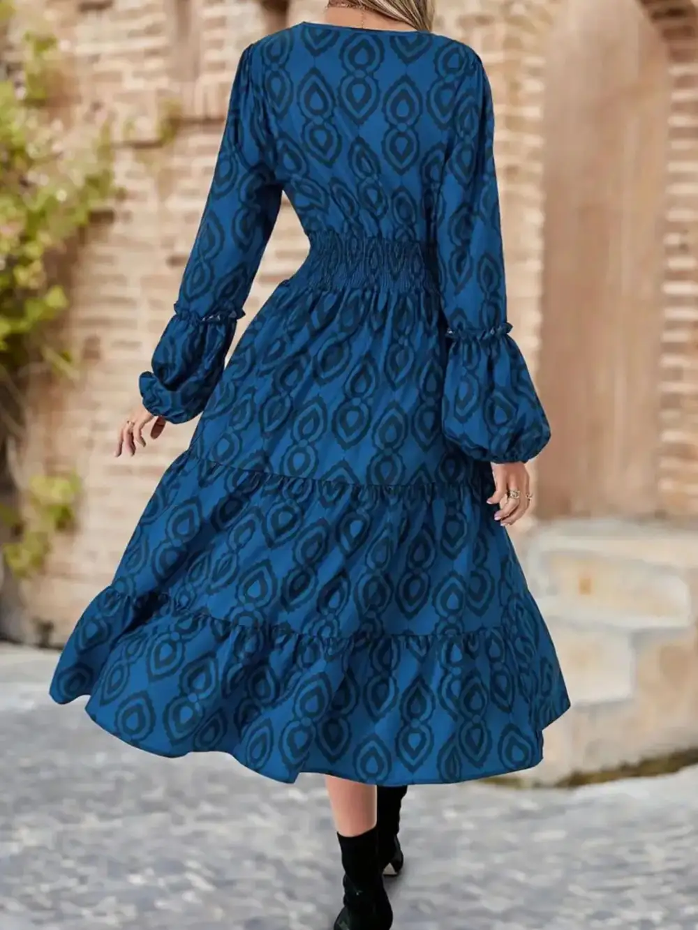 Printed Round Neck Dress Casual