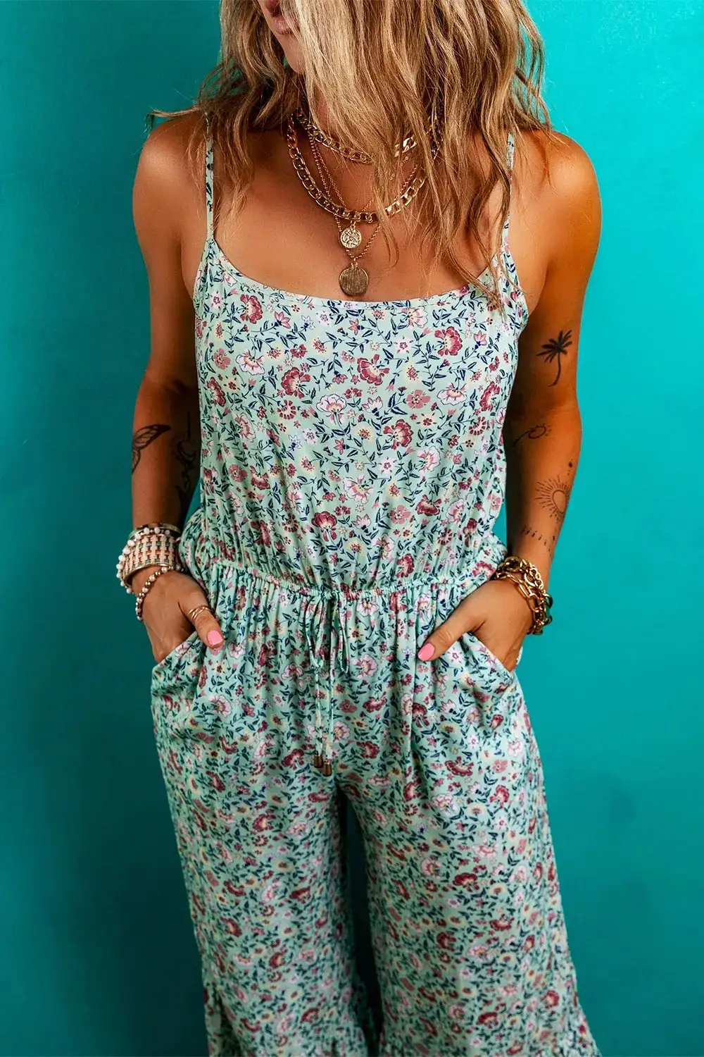 Bohemian Floral Ruffle Bottom Spaghetti Strap Accessory