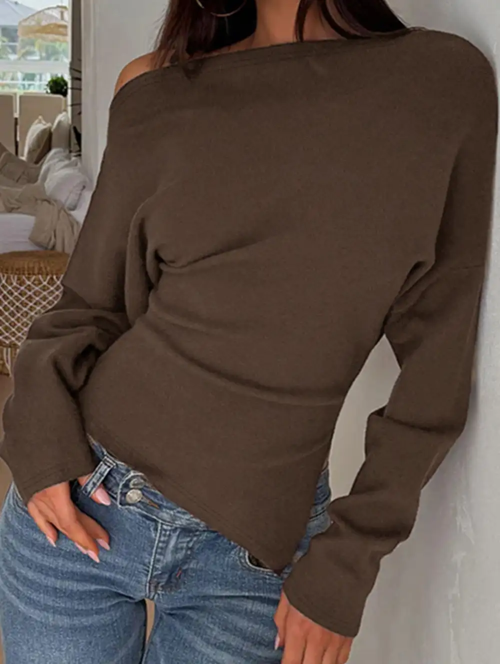 Slim Fit Asymmetrical Long Sleeve Layering Tee