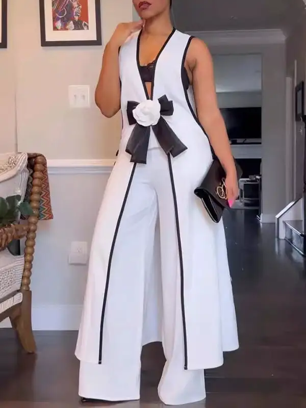 Sleeveless Panel Detail Top And Pants Set