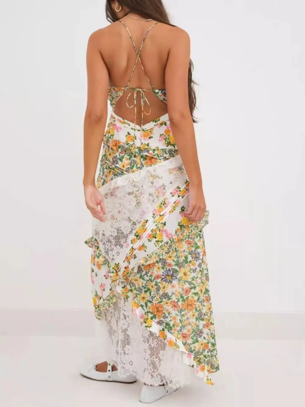 Floral Printed Lace Maxi Dress