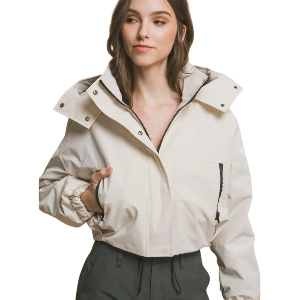 Women's Beige Cropped Utility Jacket  - Stylish & Functional for All Seasons