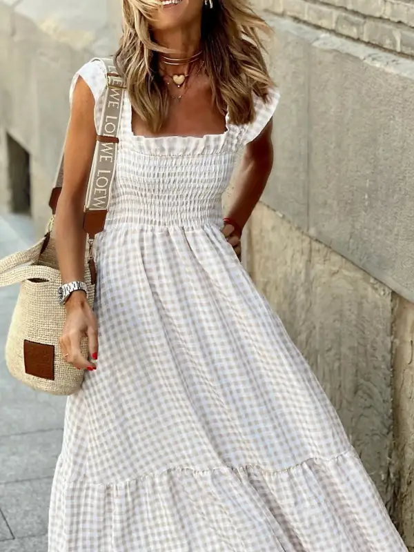Plaid Ruffle Maxi Dress
