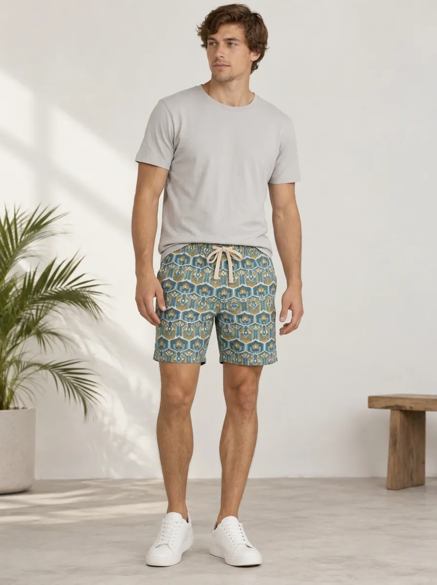 Relaxed Wear Graphic Print Geometric Print Check Print Men's Patterned Casual Pants