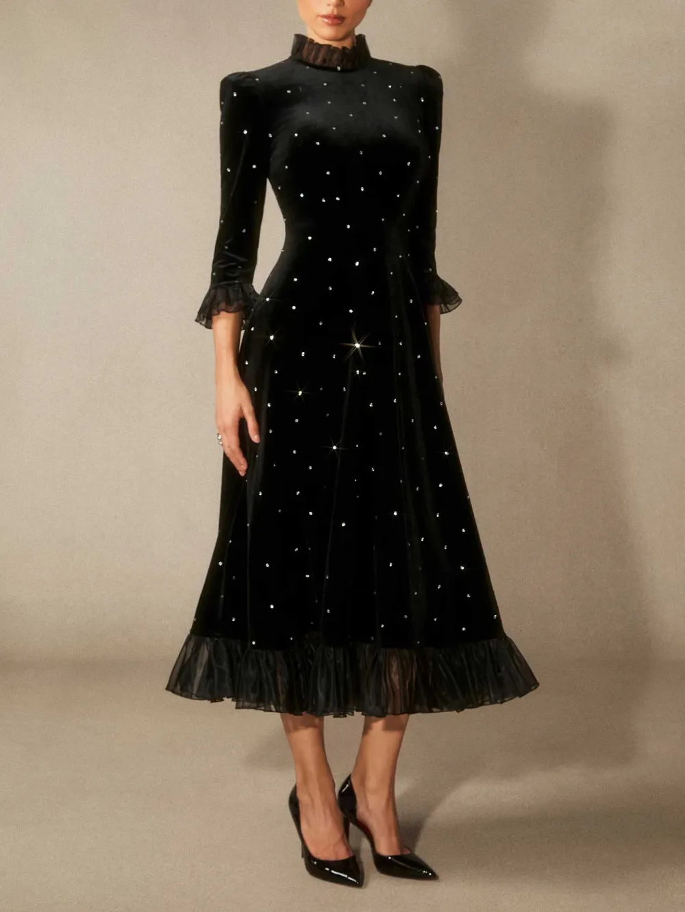 Velvet Rhinestone Midi Dress