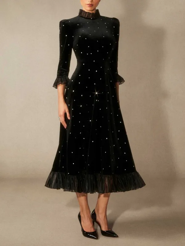 Velvet Rhinestone Midi Dress