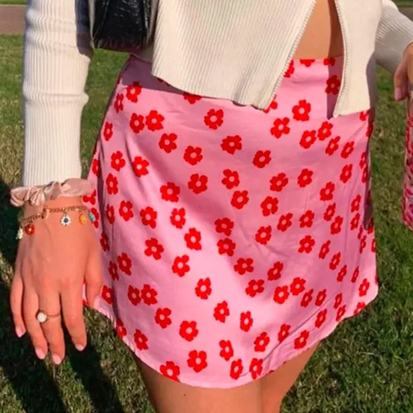 Satin Silk Floral Skirt
