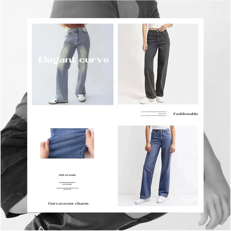 Women's simple high-waisted stretch wide-leg jeans
