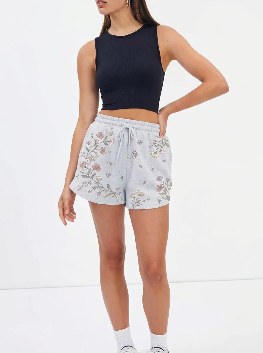 Women's Botanical Floral Nature Lover Printed Sweat Shorts