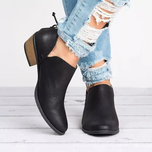 Classic Point Toe Block Heels Boots