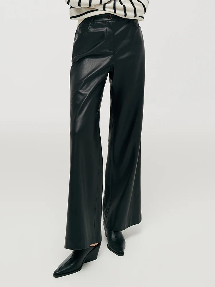PU Leather Full Length Women Pants