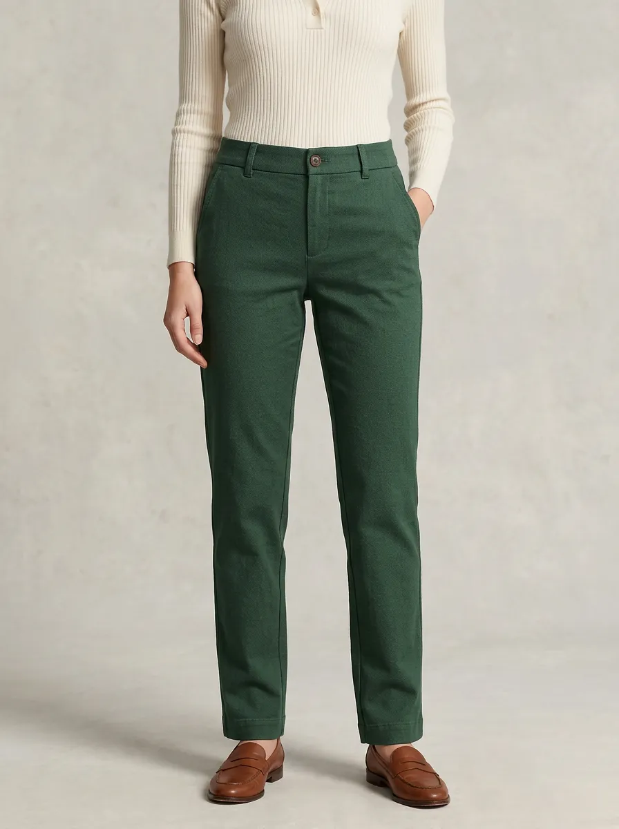 Women's Casual Daily Wear Forest Green Solid Cotton Pants