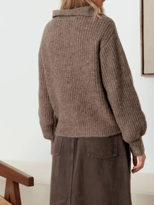 100% Wool Button-Up Neck Pullover Sweater