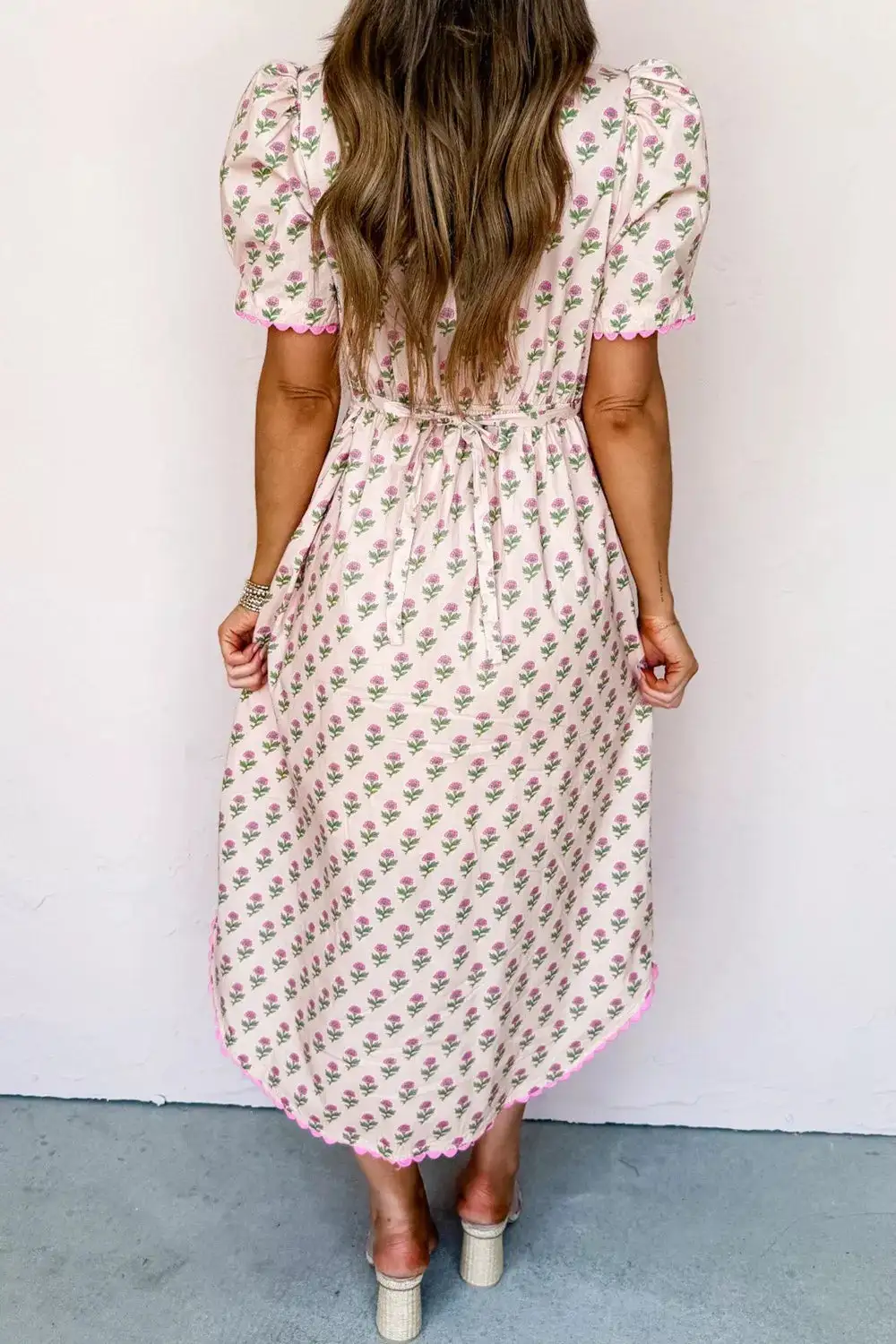 Structured Shape Floral Printed V Neck Dress
