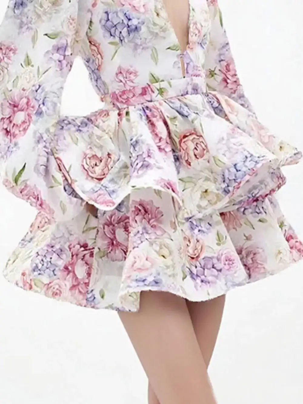 Clean Line Floral Printed Ruffle Mini Dress