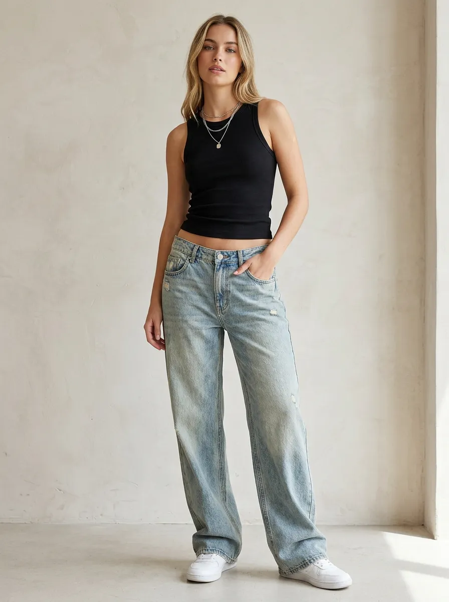 Women's Wide-Leg Jeans with Five Pocket
