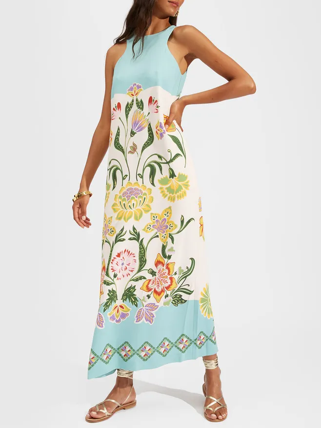 Sunshine Floral Print Sleeveless Midi Dress