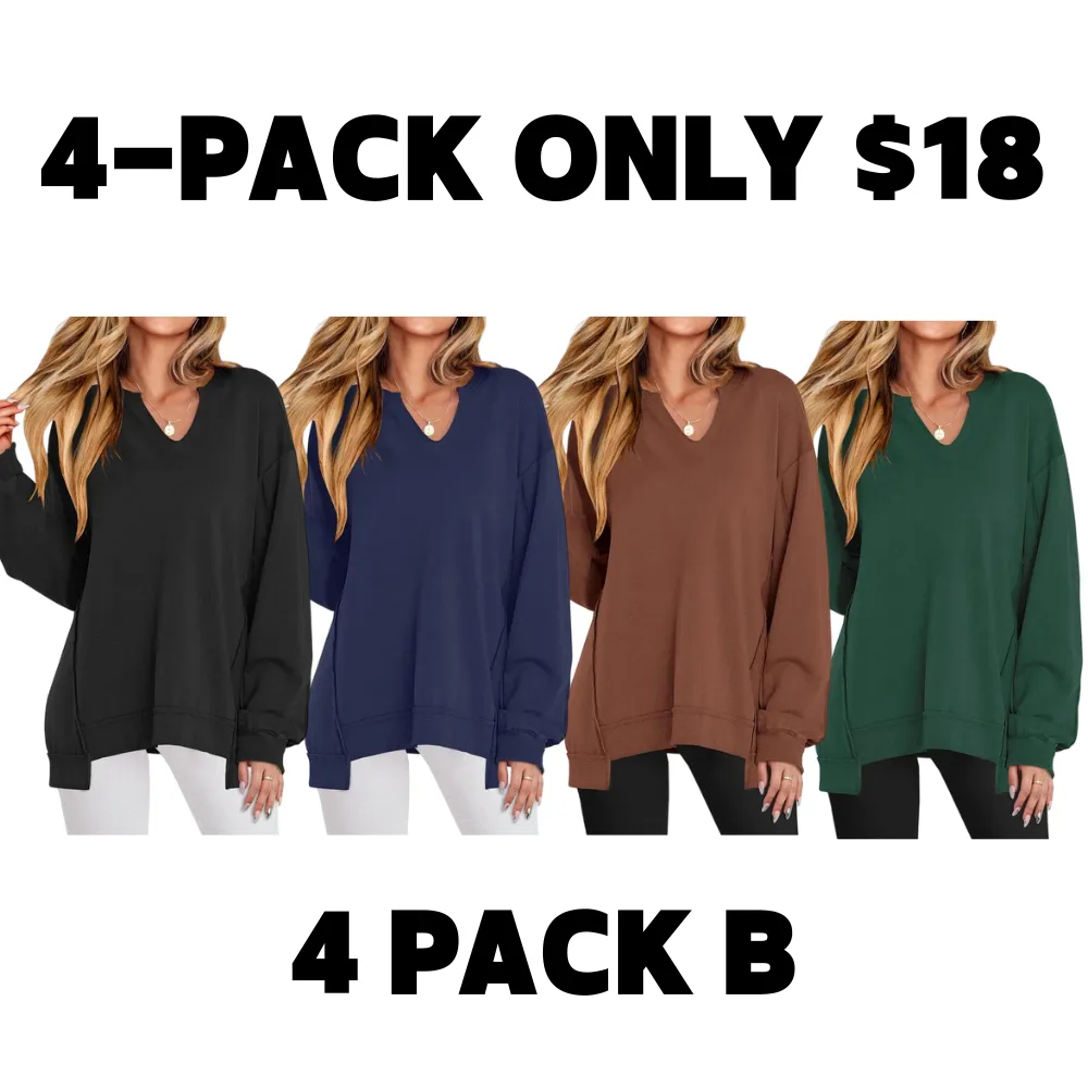 Women's Oversized Sweatshirt V Neck Long Sleeve Tunic Lightweight Pullover
