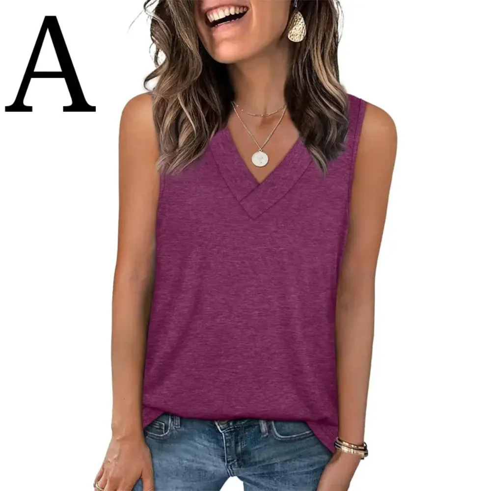 Women's 2026 V Neck Tank Tops Summer Sleeveless Loose Fit Basic Tee Trendy Casual Fashion Tops