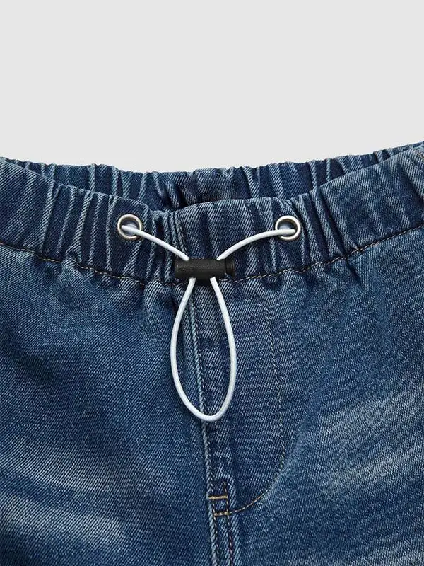Ombre High Waist Relaxed Fit Drawstring Elastic Waist Jeans
