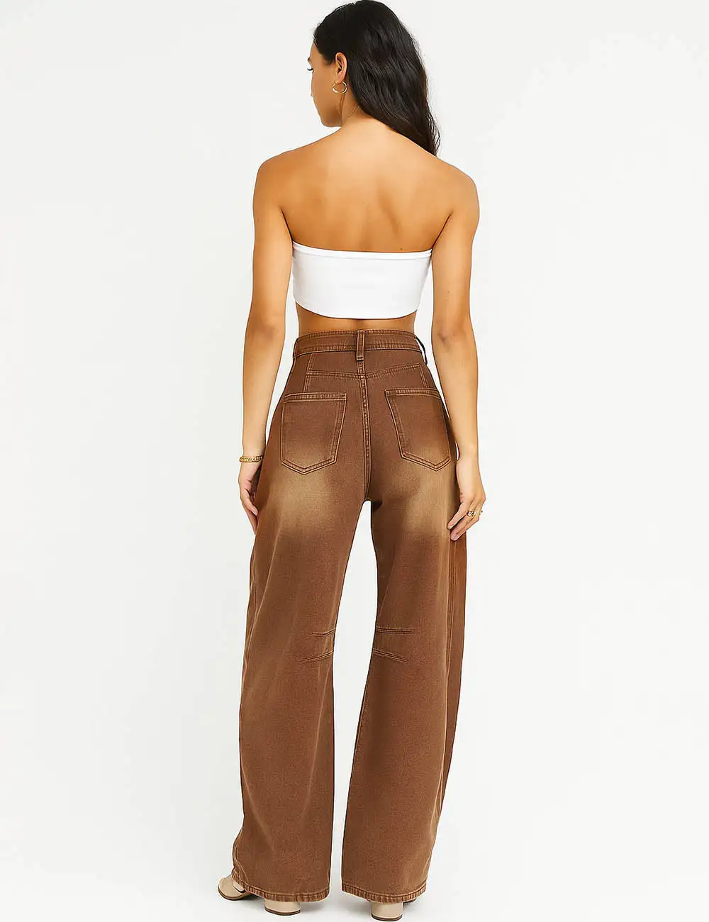 Mid Rise Wide Leg Jeans Barrel Denim Pants
