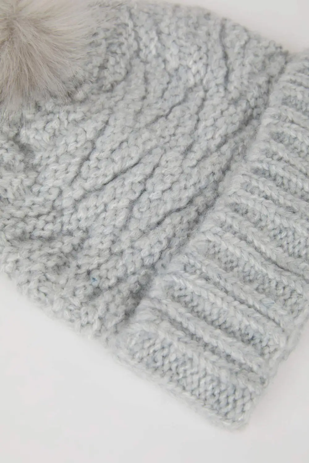 Grey Knitted Pom-Pom Hat