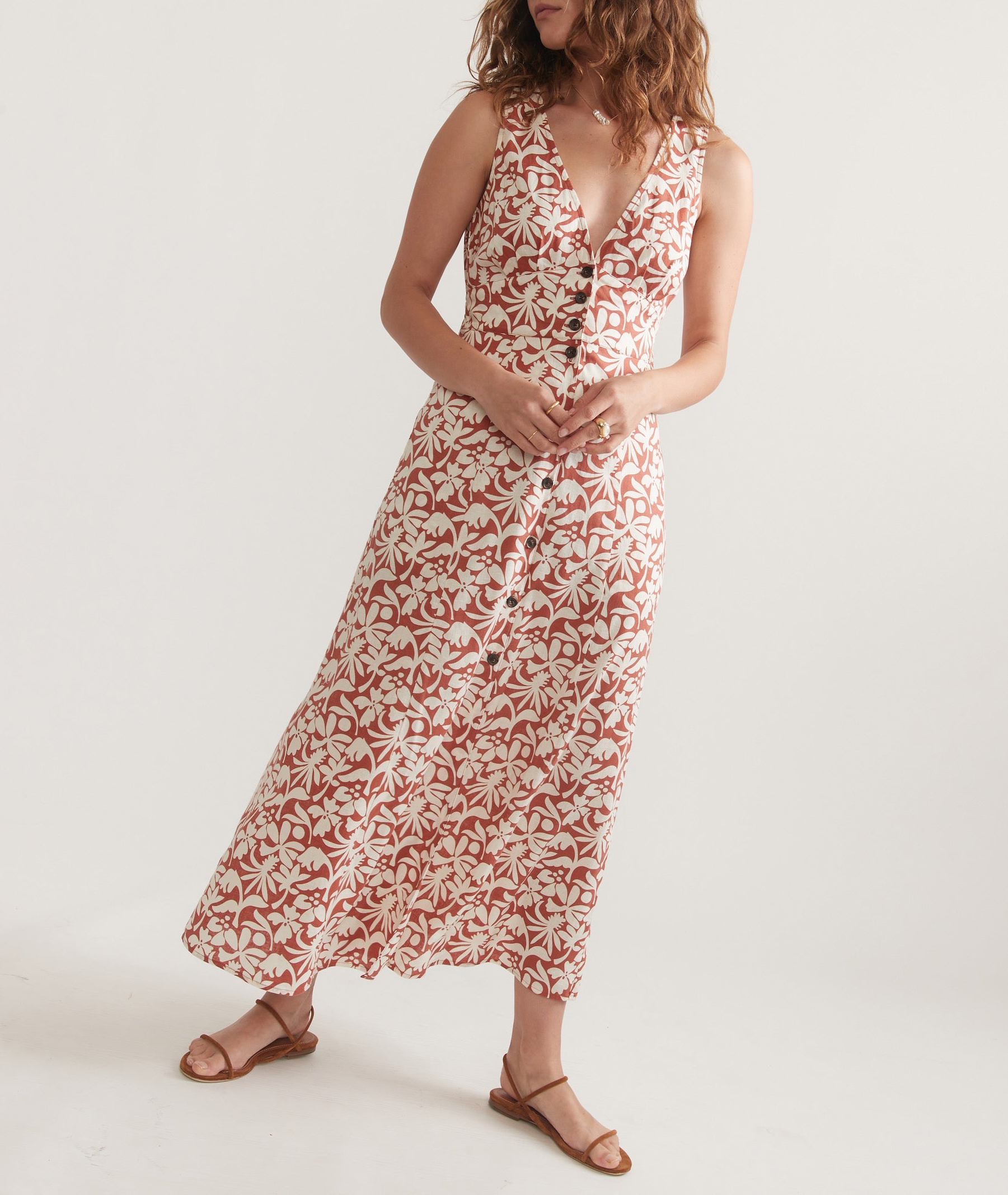 Rusty Floral Button-Front Maxi Dress